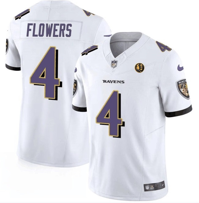 Men's Baltimore Ravens #4 Zay Flowers White 2023 F.U.S.E. With John Madden Patch Vapor Limited Football Jersey